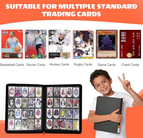 Black 20-Pocket Sports Trading Card Binder with 100 Card Sleeves