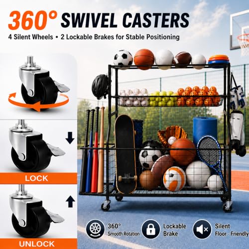 DuraMax Garage Sports Storage Rack with Wheels, Ball & Equipment Organizer