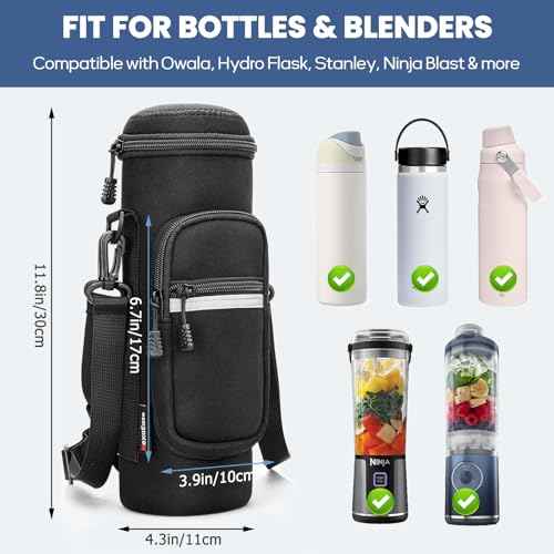 Crossbody Carrier Bag for Owala Water Bottle, Insulated Cup Holder Sleeve for Ninja Portable Blender with Adjustable Shoulder Handheld Strap & 2 Pockets, Travel Gym Camping Accessories for Men Women
