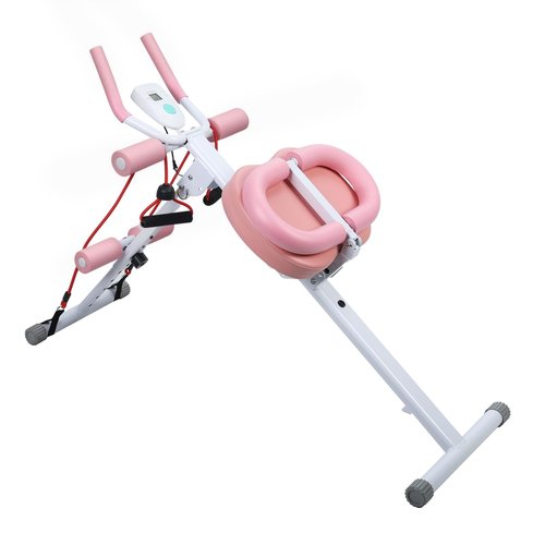 BESUFY Ab Workout Equipment, Ab Machine for Stomach Workout, Adjustable Ab Trainer Machine with LCD Data Display Screen Full Body Workout, Home Gym Exercise Equipment Pink
