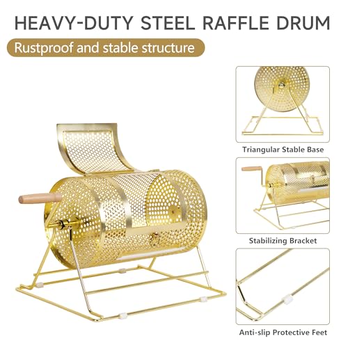 Small Brass Raffle Ticket Drum - Gold Spinning Lottery Cage, Holds 2000 Tickets