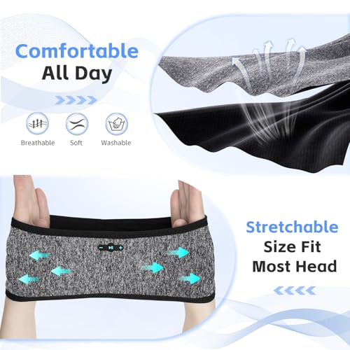 Sleep Headphones Bluetooth Headband for Side Sleepers Black & Grey - Veeniitosr