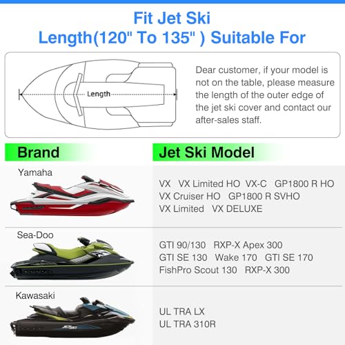 Jet Ski Cover 120-135 Inches Universal Fit for Yamaha Sea-Doo Kawa M