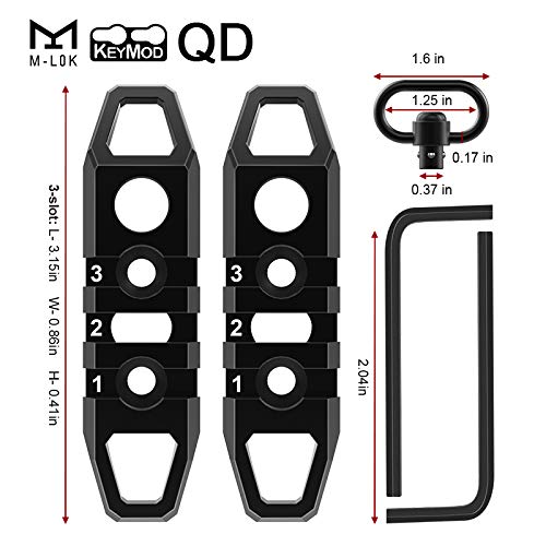 Gotical Compatible Mloks/Keymods Picatinny Rail,3-Aluminum Picatinny Rail Section Accessories for Mloks/Keymods System (Pack of 2 - Black)