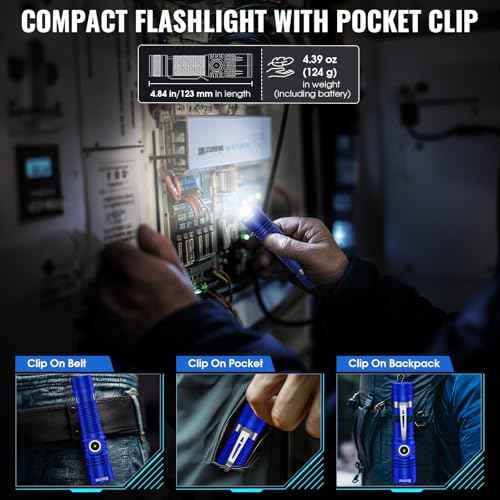 Rechargeable Tactical Flashlights, High Lumens Small Mini USB-C LED Flashlight, Compact EDC Flash Light, 4 Modes&Memory Function, Waterproof Pocket Lights for Home,Camping,Emergency (1, Blue)