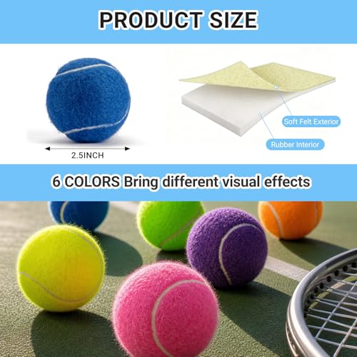 Tennis Balls 6 Pack for Practice & Dog Play - High Elasticity, Multi-Color