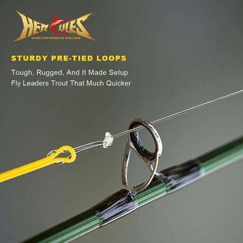 HERCULES Pre-Tied Loop Fly Fishing Leader 6 Pack with Tapered Leader Wallet, 9FT - 5X - 3.7LB