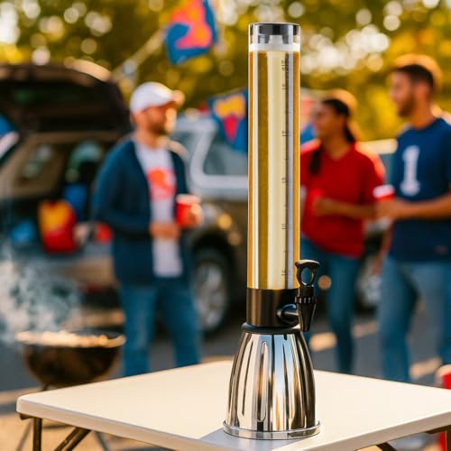 OGGI Beer Tower 88oz - Beverage Dispenser with Spigot & Ice Tube, Margarita Tower, Mimosa Tower, Perfect Drink Dispensers for Parties, Drink Tower, Holds 6 Pints of Beer ? Stainless