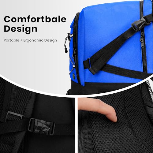 Soccer Backpack with Ball Holder, Shoe Compartment & Insulation - Water-Resistant Blue