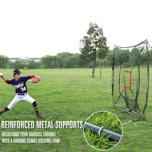 7'¡¿7' Baseball Softball Practice Net,Baseball Backstop,with Batting Tee,for Hitting Pitching Batting Catching with Bow Frame,Bonus Strike Zone