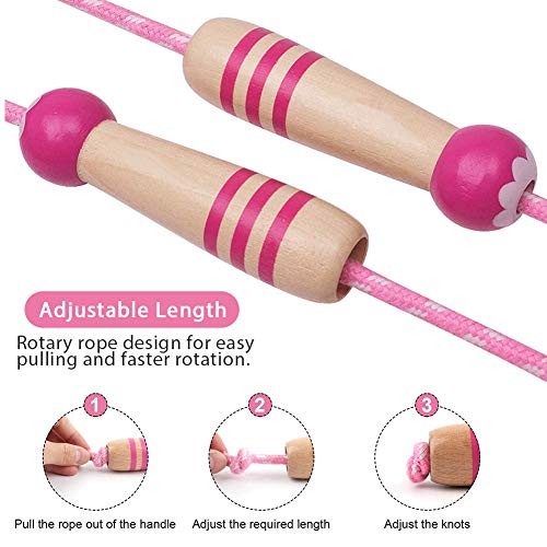 Kids Jump Rope 7ft Adjustable Cotton with Wooden Handle Pink+Blue