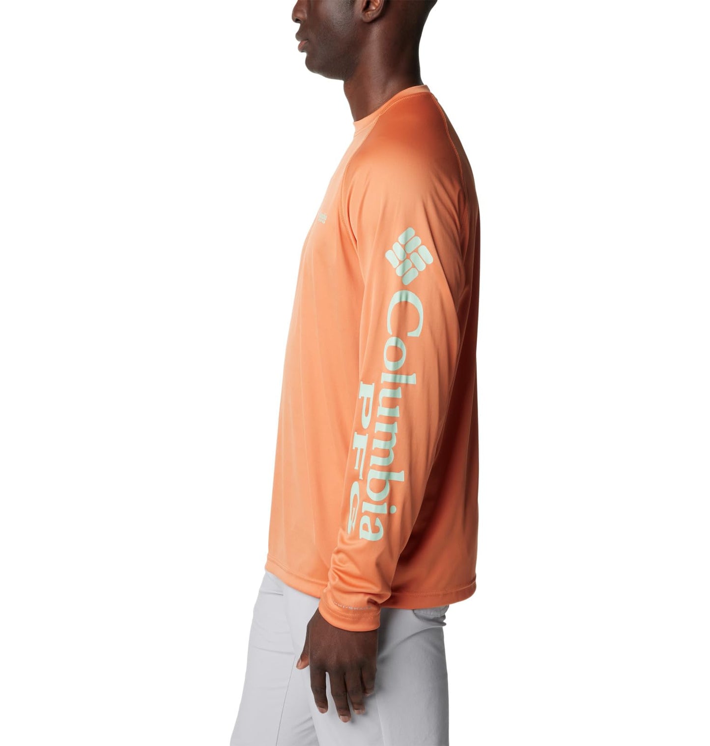 Columbia Men's Terminal Tackle Long Sleeve Fishing Shirt, Dusty Orange/New Mint Logo, 4X Tall