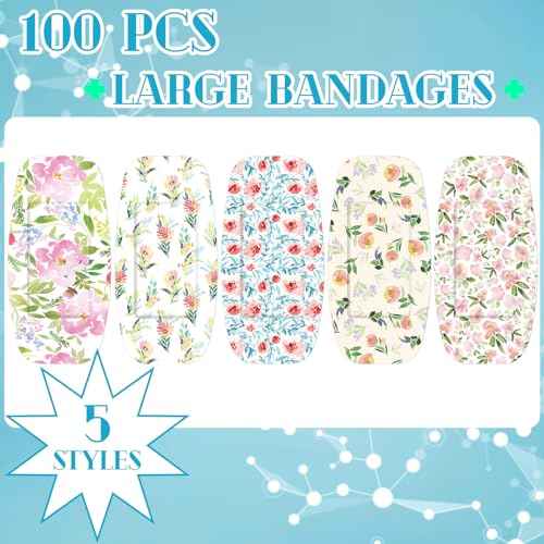Sinmoe 100 Pcs Large Bandages 2 x 4 Inch Latex Free Big Adhesive Flower Wound Care Flexible Fabric Bandages for Care and Protect Wounds