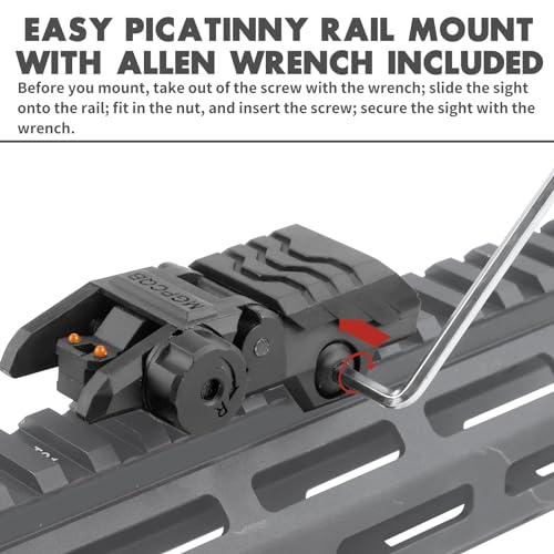 Black Fiber Optic Sights for Rifle Flip Up Backup Sights with Green Red Dots - Tool-Free Adjustment
