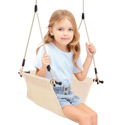 ROPECUBE Minimalist Style Swing Chair with Heavy Duty Ropet, Doorway Swing for Kids and Adult Indoor Outdoor for Little tikes for Playground, Backyard Home (Beige)