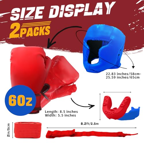 Kids Boxing Set with 2 Pairs of 6oz Gloves Headgear and Gear - Red & Blue / 6oz