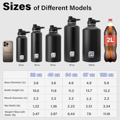 Insulated Water Bottle 64oz with Straw Lid & Carrying Bag - Leakproof Travel Thermos