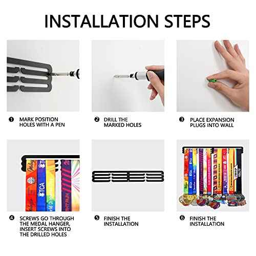 Goutoports Medal Hanger Display Rack - Personalized Award Ribbon Organizer for Sports Race Runner Gymnastics Plaques Hanger for Wall Mount Hold Up 60 Medal for Athlete - Never Give Up