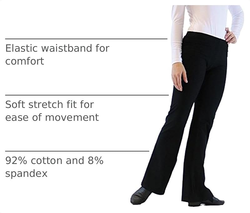 Adult Jazz Pants with Elastic Waistband - Medium Black Dance Clothing