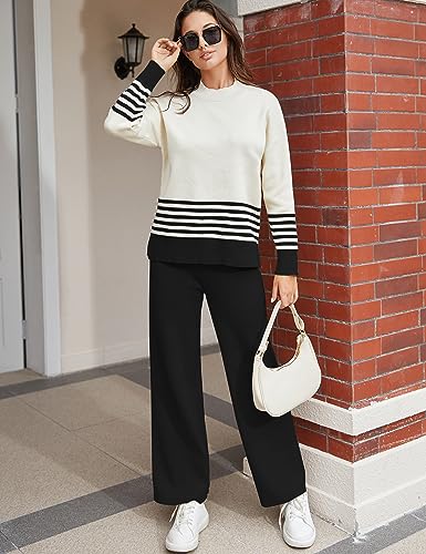 Tanming Women's Striped 2-Piece Sweater Lounge Set - Medium Black