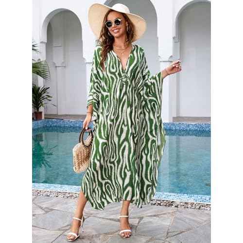 Kaftan Dresses for Women V-Neck Batwing Sleeves Swimsuit Beach Cover Ups Tie Dye Caftan Hawaiian Dress