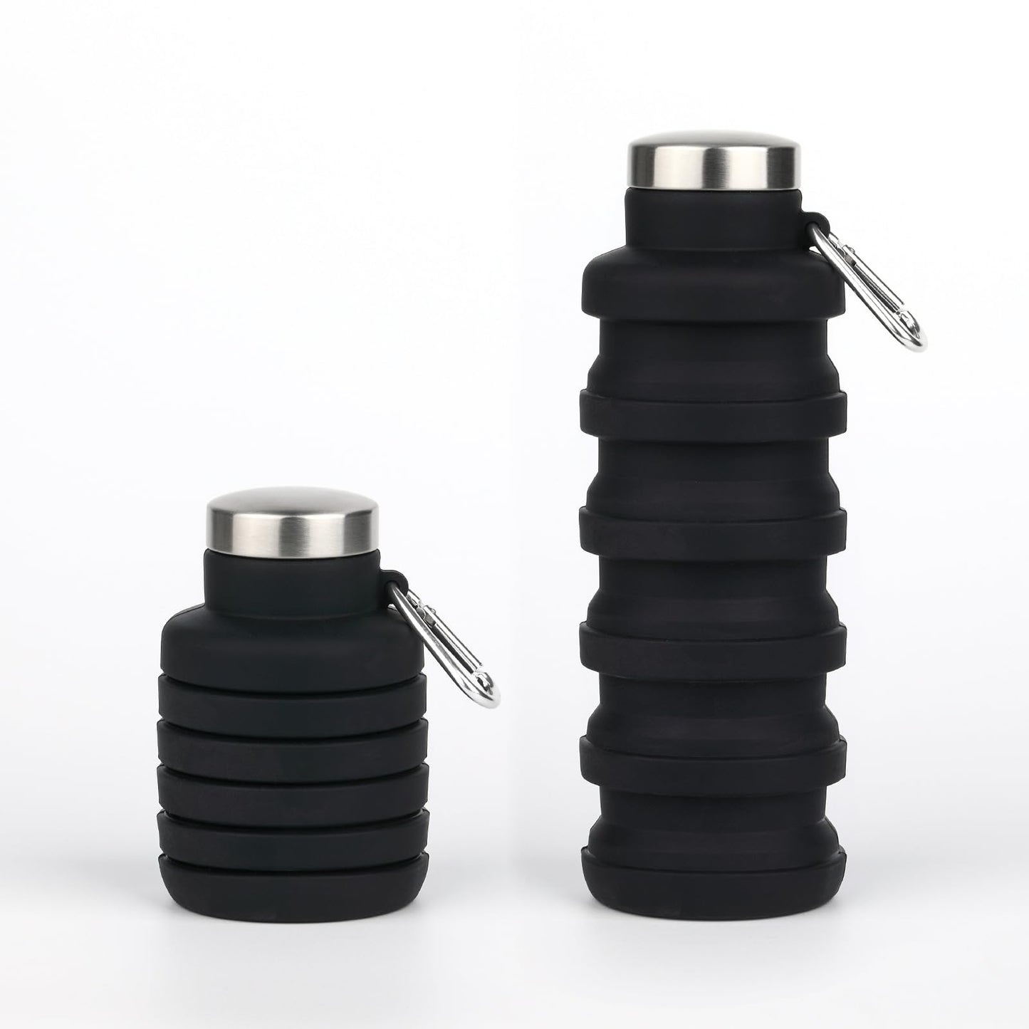 Collapsible Water Bottles,16oz Capacity Portable Reusable Silicone Water Bottle,Leak-proof,with buckle,foldable storage,Lightweight Durable for Fitness,Cycling,Sports,Camping,Hiking，Deep Black