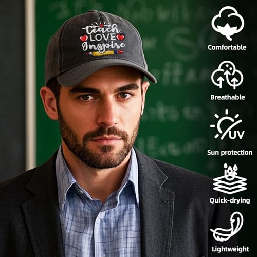 Teacher Appreciation Baseball Cap for Women Men - Black, One Size / Teach Love Inspire