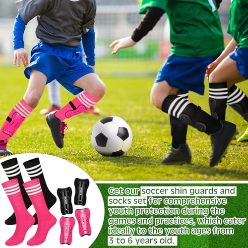 Kids Soccer Shin Guards Set with Socks - Black & Rose Red, Small