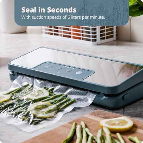 Greater Goods Vacuum Sealer ? Powerful, Compact, with 4-in-1 Functions, Built-in Cutter, and Vacuum Seal Bags, Ideal for Sous Vide and Food Storage (Stone Blue)