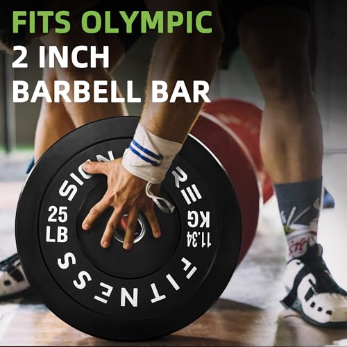 Fitvids Olympic Barbell 2-Inch Rubber Bumper Plate Weight Set for Strength Training, Multiple Options