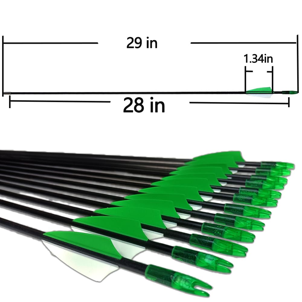 e5e10 28 inch Target Arrows Practice Fiberglass Arrow for Youth Beginner, Safety Blunt Tip Arrows for Archery Recurve Bow Long Bow -12 Pack(Green)