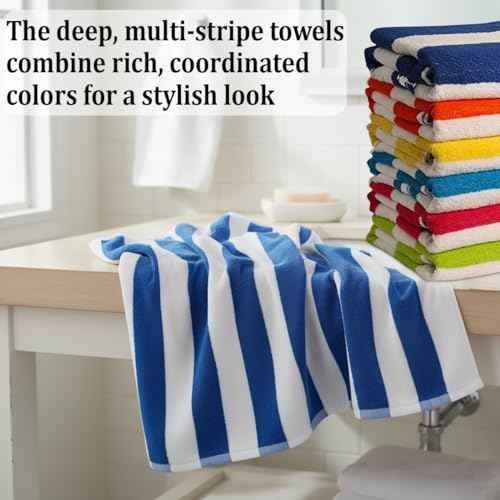 100% Cotton Beach Towels Pack of 6 ? Soft, Absorbent & Quick Dry Cabana Striped Pool Towels for Adults ? Large, Lightweight, and Durable Cotton Towels for Beach