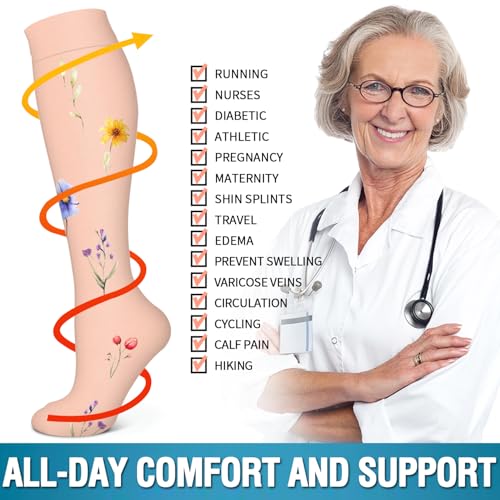 Large X-Large Copper Compression Socks for Men and Women - D-Assorted Flower