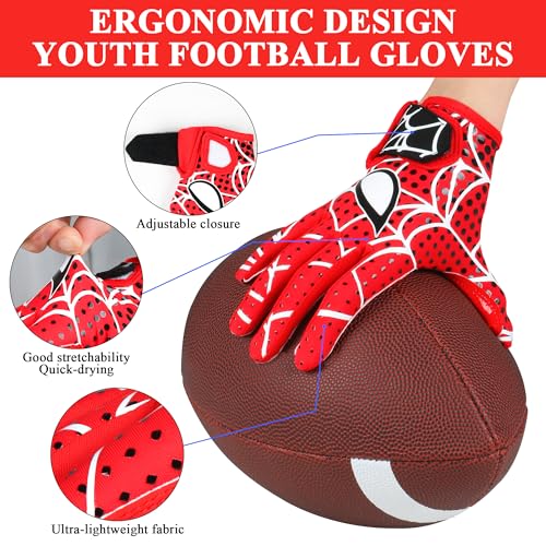 Alytree Youth Red-Black Spider-Man Football Gloves for Boys & Girls S