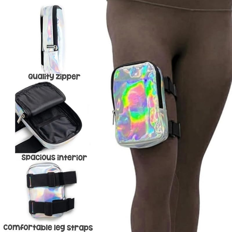 Holographic Thigh Pack Waist Bag with Adjustable Straps – Colorful Leg Bag for Women (Variation: Black)