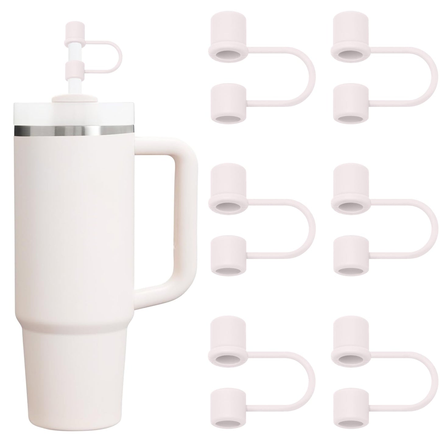 DEWJDFSC 6PCS Silicone Straw Cover Cap Compatible with Stanley 30&40 Oz Tumbler Accessories Simple Straw Toppers Reusable Caps for Stanley Cup 10mm 0.4in Straws (Pink-White)