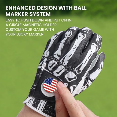 Golf Gloves Men Left Hand Right Hand 2 Pack Black & Bones Large Worn on Left