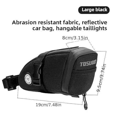 1.2L Aero Horn Bike Seat Bag Waterproof, PU Fabric & Taped Zipper, Bike Bag Reflective Logo & Taillight Mount, Tool-Free Straps, Bike Saddle Bag