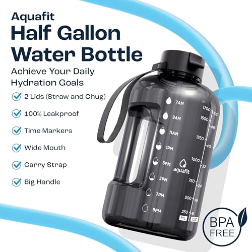 AQUAFIT 64 Oz Half Gallon Water Bottle with Time Marker - Nebula Variation