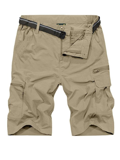 Jessie Kidden Mens Outdoor Casual Expandable Waist Lightweight Water Resistant Quick Dry Fishing Hiking Shorts #6222-Khaki,34