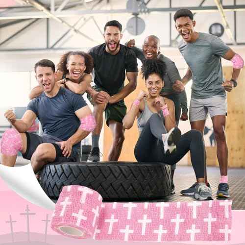 Geiserailie 12 Pack Christian Athletic Tapes 2 Inch x 5 Yards Self Adhesive Bandages Sports Wraps Breathable Elastic Wrap Non Woven Bandage for Wrist, Ankle, Baseball Football(Pink)