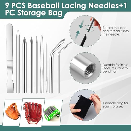 Baseball Glove Repair Lacing Kit with Leather Laces & Needles