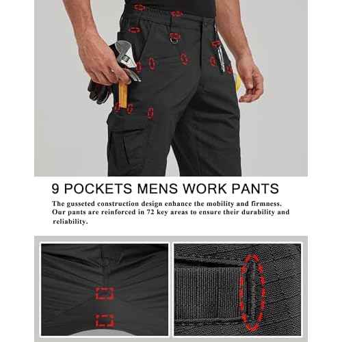 Mens Work Pants Cargo Tactical Construction for Men Ripstop Waterproof Lightweight Outdoor Hiking with Pockets