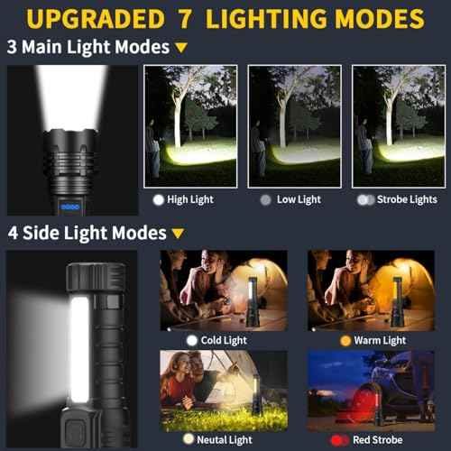 Rechargeable Flashlights High Lumens, 7Mode Flashlights Rechargeable, Super Bright Flashlight, Adjustable Tactical Flash Light, High Powered Flash Light, LED Flashlight for Emergency Home 2Pack