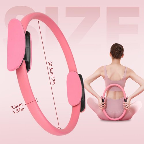 SROCOPT Magic Pilates Ring Fitness Circle, 2025 Upgrade Pilates Ring Fitness Trainer, Women Pilates Magic Circle Equipment with Dual Padded Handles for Toning Arms Workout (Pink)
