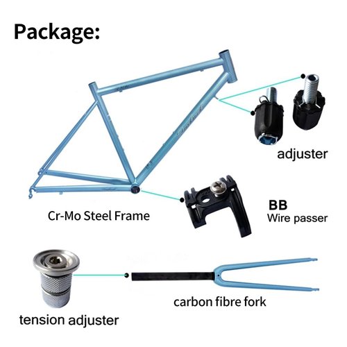 BSFHQS 47 50 53 56cm Road Bike Frameset 700C*23/25C Cr-Mo Steel Frame C Brake Bike Frame Quick Release 100/130mm(Blue,56cm)