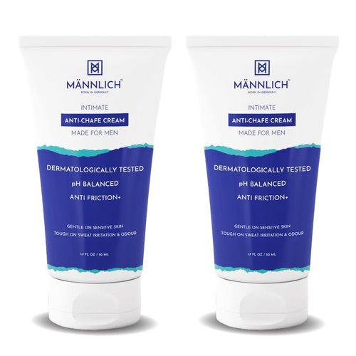 Mannlich Anti Chafing Cream for Men, Anti-Rash Cream for Intimate Areas, Reduces Inner Thigh Rashes from Sports and Fitness Activities, Prevents from Sweat, Odor, Irritation & Rashes |