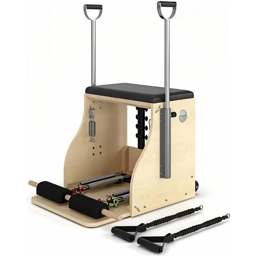 Pilates Chair, Split-Pedal Stability Pilates Combo Chair with Handles,Resistance Bands Chair Pilates Reformer Machine,Yoga Fitness Trainer,Pilates Equipment for Home Studio Use (White)