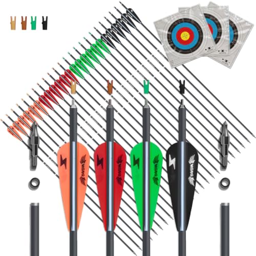 31 Inch Carbon Arrow Set for Target Practice Hunting Arrows with Removable Tips - 24 PC, 4 Colors