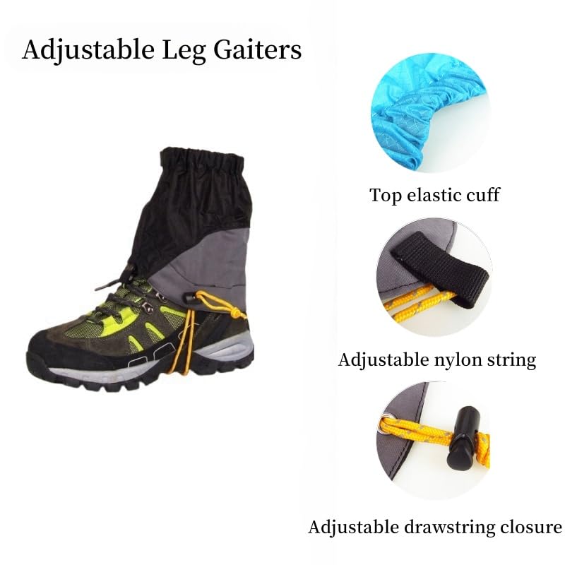 Jwelesy Gators for Hiking Boots and Shoes Waterproof Adjustable Lightweight Leg Gaiters for Men Women Gaiters for Snowshoeing